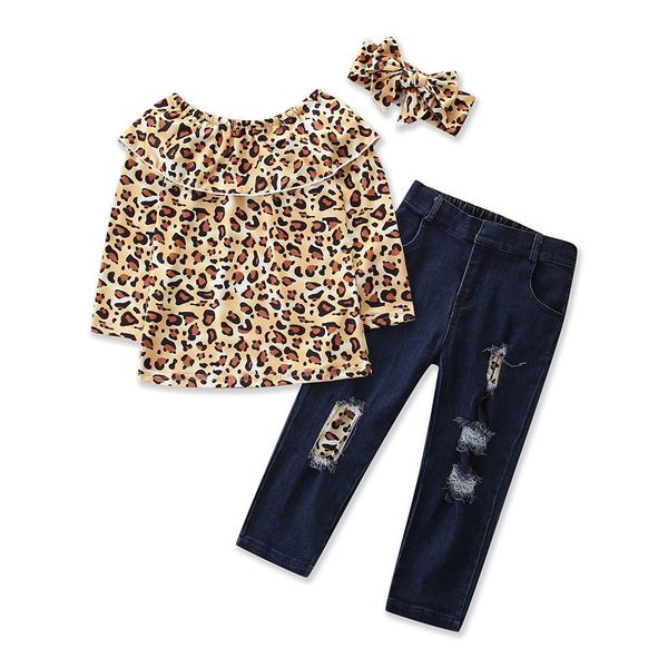 2021 spring autumn kids baby girl clothes set leopard print long sleeve off shoulder shirt + denim pants + headband designer clothing, White
2021 spring autumn kids baby girl clothes set leopard print long sleeve off shoulder shirt + denim pants + headband designer clothing, White