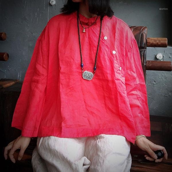 women's blouses & shirts johnature vintage linen red women 2021 autumn nine quarter sleeve stand collar casual loose retro blouses1, White
women's blouses & shirts johnature vintage linen red women 2021 autumn nine quarter sleeve stand collar casual loose retro blouses1, White