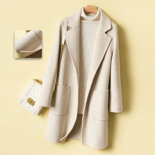 women's wool & blends 2021 autumn winter solid women 100% woolen coat elegant long double-sided female overcoat casaco feminino1, Black
women's wool & blends 2021 autumn winter solid women 100% woolen coat elegant long double-sided female overcoat casaco feminino1, Black