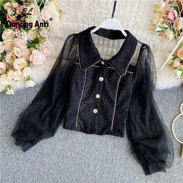 women patchwork blouse long puff sleeve -collar high waist mesh single breasted autumn vintage woman korean new french, White
women patchwork blouse long puff sleeve -collar high waist mesh single breasted autumn vintage woman korean new french, White