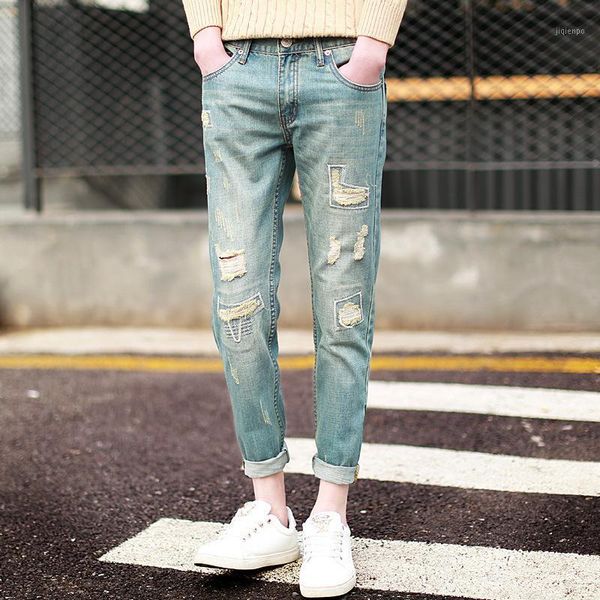men's jeans 2021 fashion harem ripped hole distressed denim tailor line men's ankle length pants boys trousers1, Blue
men's jeans 2021 fashion harem ripped hole distressed denim tailor line men's ankle length pants boys trousers1, Blue