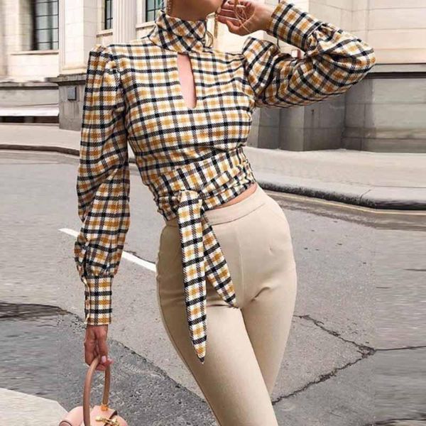 women's blouses & shirts 2021 korean fashion clothing spring autumn long sleeve open back plaid top, White
women's blouses & shirts 2021 korean fashion clothing spring autumn long sleeve open back plaid top, White