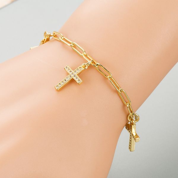 new trend cross accessories pendant bracelet copper plated 18k gold micro inlaid zircon chain bracelet, Silver
new trend cross accessories pendant bracelet copper plated 18k gold micro inlaid zircon chain bracelet, Silver
