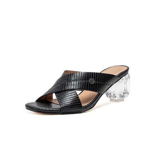 new big 2021 house 34-43 fashion high-heeled glass slippers feminine party capine shoes 1 9la9, Black