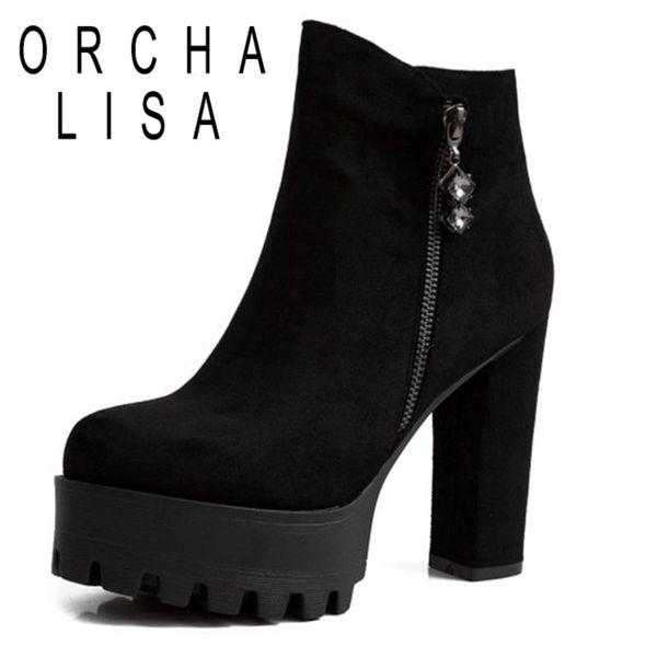 boots orchalisa 2021 women round toe 12cm high heels platform flock faux genuine leather zip simple british casual a3393, Black
boots orchalisa 2021 women round toe 12cm high heels platform flock faux genuine leather zip simple british casual a3393, Black