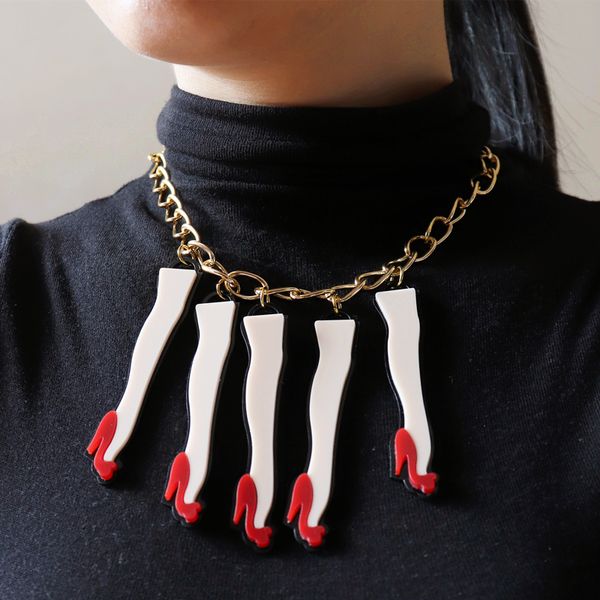 new leg long pendant necklace for women choker hyperbole accessories golden chain trendy acrylic jewelry, Silver
new leg long pendant necklace for women choker hyperbole accessories golden chain trendy acrylic jewelry, Silver