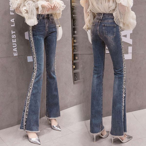 flared jeans women 2020 new high waist tight skinny elastic embroidery autumn wide leg micro pull pants, Blue
flared jeans women 2020 new high waist tight skinny elastic embroidery autumn wide leg micro pull pants, Blue