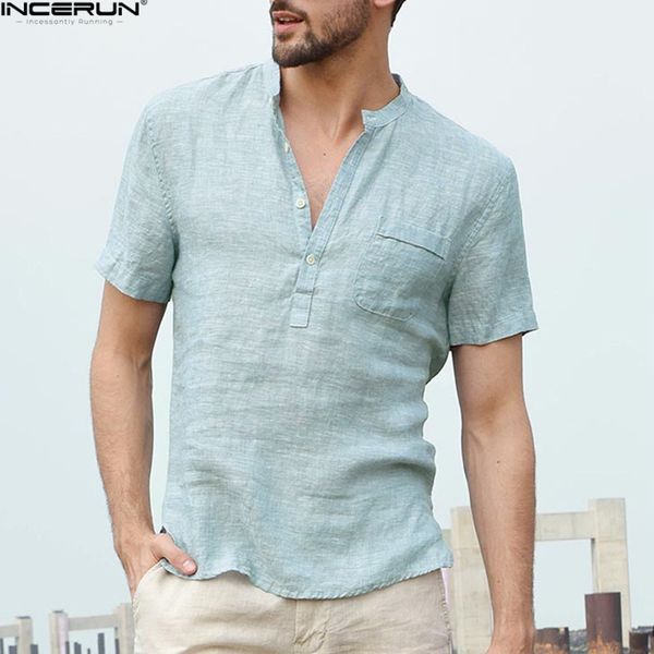 incerun men's shirts stand collar short sleeve button casual male streetwear loose summer breathable shirt chemise y200408, White;black
incerun men's shirts stand collar short sleeve button casual male streetwear loose summer breathable shirt chemise y200408, White;black