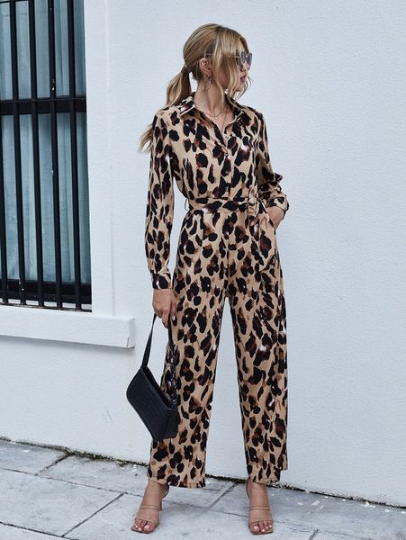 half button belted allover print shirt jumpsuit e56i#, White
half button belted allover print shirt jumpsuit e56i#, White