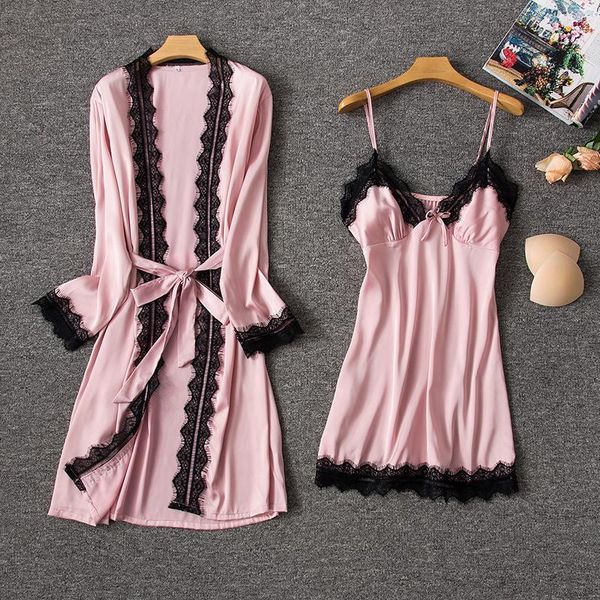 women's sleepwear 2021 silk robe & gown set women lingerie dressing pajamas lace bathrobe lounge sleep home pijamas, Black;red
women's sleepwear 2021 silk robe & gown set women lingerie dressing pajamas lace bathrobe lounge sleep home pijamas, Black;red