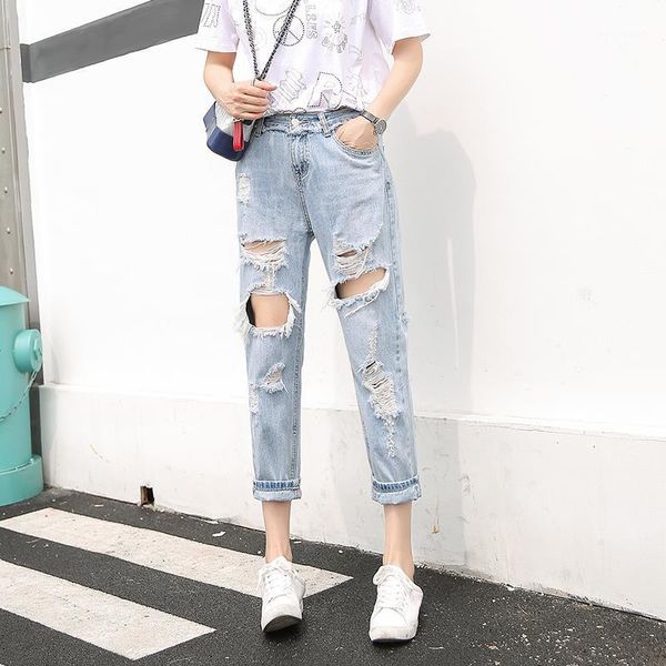 women's jeans big hole woman 2021 south korean beggar loose high-waisted harun 9 thin pants1, Blue
women's jeans big hole woman 2021 south korean beggar loose high-waisted harun 9 thin pants1, Blue