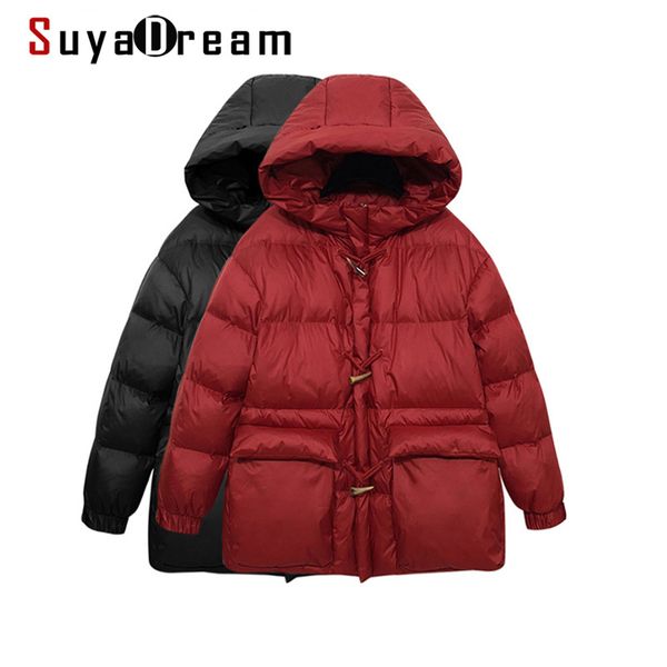 suyadream woman hooded down coat 2020 horn button winter jacket qulited solid stand collar womens parka, Black
suyadream woman hooded down coat 2020 horn button winter jacket qulited solid stand collar womens parka, Black