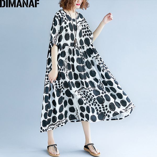 dimanaf women summer dress plus size femme large vestidos clothing print dot black elegant lady casual loose linen long dresses lj201203, White;black
dimanaf women summer dress plus size femme large vestidos clothing print dot black elegant lady casual loose linen long dresses lj201203, White;black
