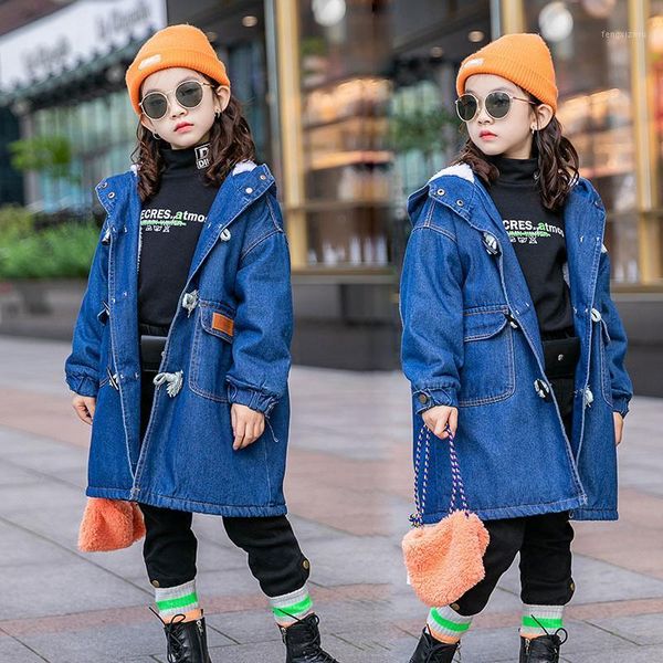 coat girls 2021 winter fleece thicken denim jacket for children's clothing long hooded overcoat kids outerwear 1, Blue;gray
coat girls 2021 winter fleece thicken denim jacket for children's clothing long hooded overcoat kids outerwear 1, Blue;gray