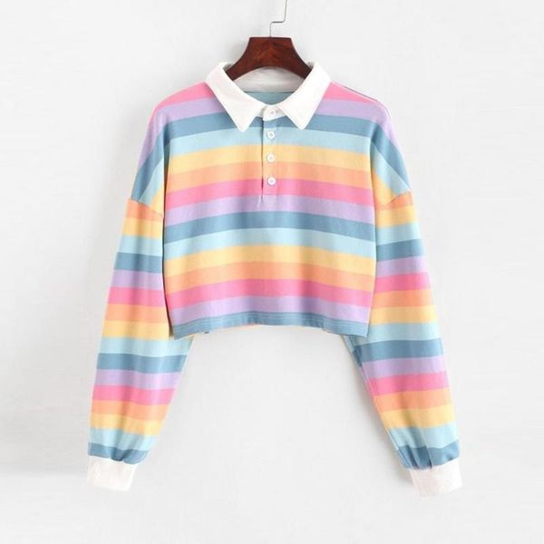 women striped rainbow half button crop sweatshirt short shirt long sleeve women shirts autumn pullovers female #01011, White
women striped rainbow half button crop sweatshirt short shirt long sleeve women shirts autumn pullovers female #01011, White