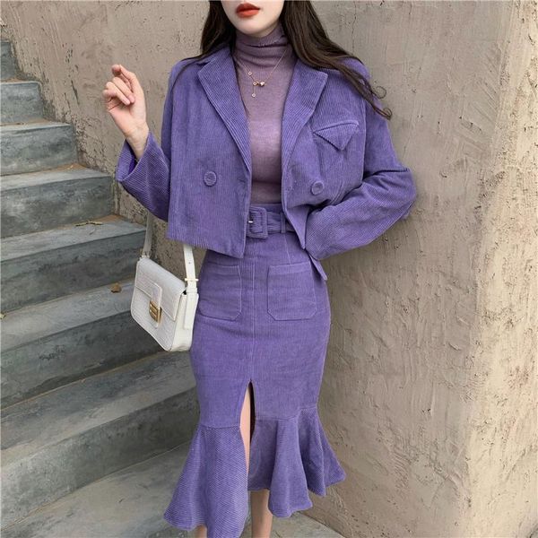 autumn spring women short blazer suits corduroy purple blazer high waist split bag hip skirt suits office lady sets, White
autumn spring women short blazer suits corduroy purple blazer high waist split bag hip skirt suits office lady sets, White
