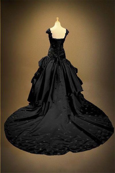 gothic wedding dresses black satin wedding ball gown sweetheart cap sleeve appliques lace beads corset lace-up bridal gowns sweep train, White
gothic wedding dresses black satin wedding ball gown sweetheart cap sleeve appliques lace beads corset lace-up bridal gowns sweep train, White