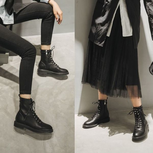 white pu leather autumn motorcycle platform ankle boots women low heel thick with short booties high combat shoes 201124, Black
white pu leather autumn motorcycle platform ankle boots women low heel thick with short booties high combat shoes 201124, Black