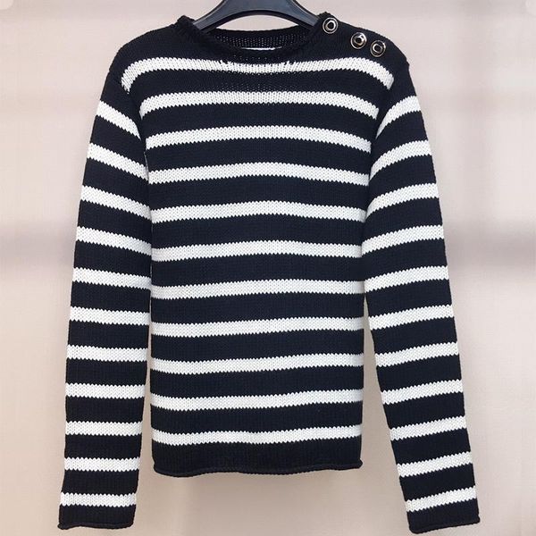 women's sweaters designer cotton cashmere sweater pullovers for women o-neck long sleeve striped black white lady 2021, White;black
women's sweaters designer cotton cashmere sweater pullovers for women o-neck long sleeve striped black white lady 2021, White;black