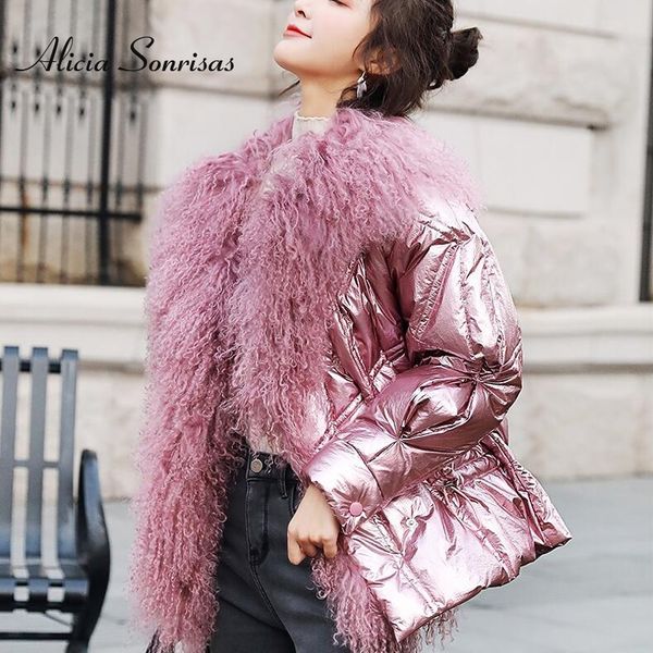 2019 winter jacket women white duck down coats large natural lamb fur collar loose parkas outerwear waterproof glossy jackets y200107, Black
2019 winter jacket women white duck down coats large natural lamb fur collar loose parkas outerwear waterproof glossy jackets y200107, Black