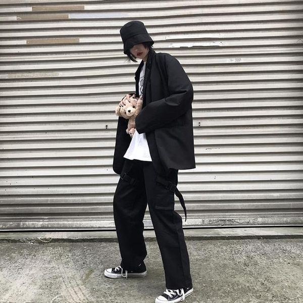 qweek japanese harajuku cargo pants women gothic street style black wide leg pants hippie korean fashion 2021 oversize trousers, Black;white
qweek japanese harajuku cargo pants women gothic street style black wide leg pants hippie korean fashion 2021 oversize trousers, Black;white