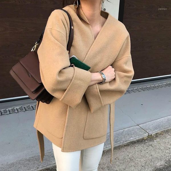 women's wool & blends women's female bat wing long sleeve loose pocket coat pure short elegant v-neck lace-up ladies winter coats1, Black
women's wool & blends women's female bat wing long sleeve loose pocket coat pure short elegant v-neck lace-up ladies winter coats1, Black