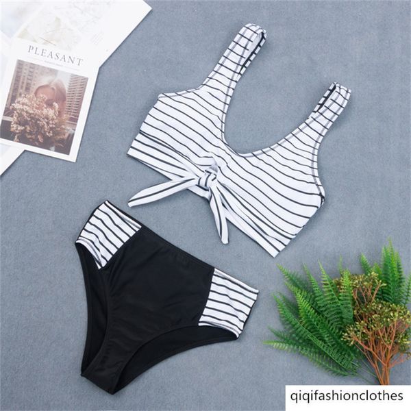 2020 single stripe high waist split triangle bikini swimsuit for women, White;black
2020 single stripe high waist split triangle bikini swimsuit for women, White;black