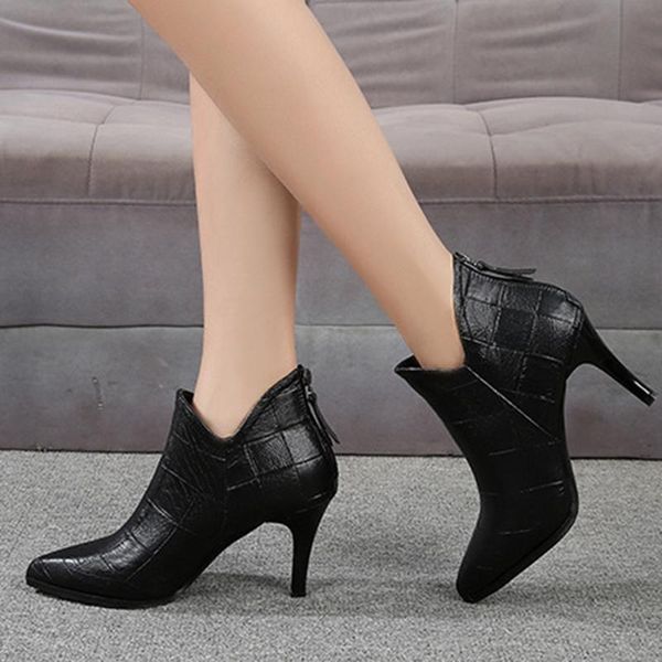 boots women 2021 plus velvet pointed toe english style stiletto high heels soft leather ankle, Black
boots women 2021 plus velvet pointed toe english style stiletto high heels soft leather ankle, Black