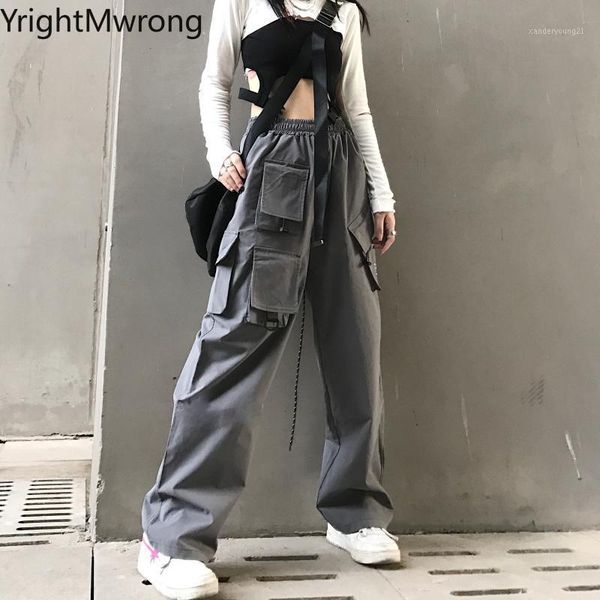 women's pants & capris solid black gray elastic high waist side multi-pocket loose straight cargo pant korean street retro women techwe, Black;white
women's pants & capris solid black gray elastic high waist side multi-pocket loose straight cargo pant korean street retro women techwe, Black;white