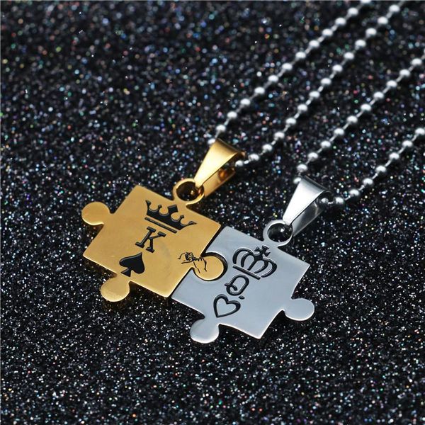 fashion king queen puzzle stainless steel pendant necklace for women simple geometric couple necklace valentine's day gifts, Silver
fashion king queen puzzle stainless steel pendant necklace for women simple geometric couple necklace valentine's day gifts, Silver