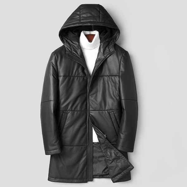 men's leather & faux down jacket fur coat medium and long sheepskin hooded integrated fashion, Black
men's leather & faux down jacket fur coat medium and long sheepskin hooded integrated fashion, Black