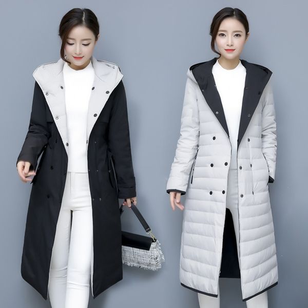women's winter 90% duck down jacket for female hooded korean parka double side wear coats manteau femme, Black
women's winter 90% duck down jacket for female hooded korean parka double side wear coats manteau femme, Black