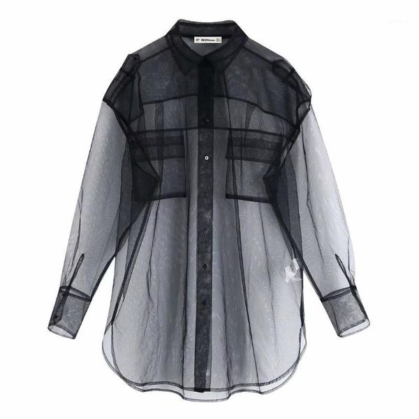 women transparent mesh blouse pockets see-through black shirt casual loose female turn down neck long shirt plus size1, White
women transparent mesh blouse pockets see-through black shirt casual loose female turn down neck long shirt plus size1, White