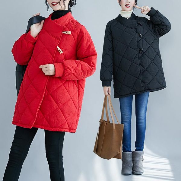 women's down & parkas autumn winter thick warm horn button long sleeved loose argyle cotton padded coat women outwear casaco mu, Black
women's down & parkas autumn winter thick warm horn button long sleeved loose argyle cotton padded coat women outwear casaco mu, Black
