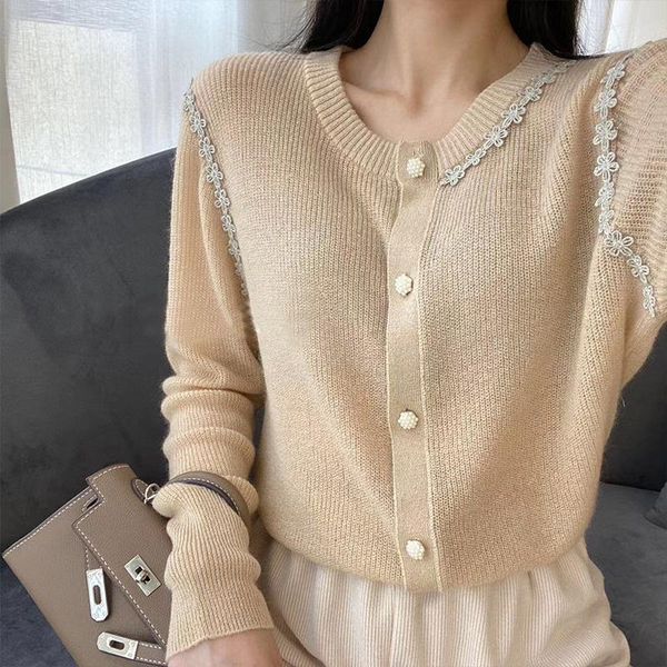 women's knits & tees 2021 autumn female round neck single-breasted lace stitching long-sleeved cardigan sweater jacket, White
women's knits & tees 2021 autumn female round neck single-breasted lace stitching long-sleeved cardigan sweater jacket, White