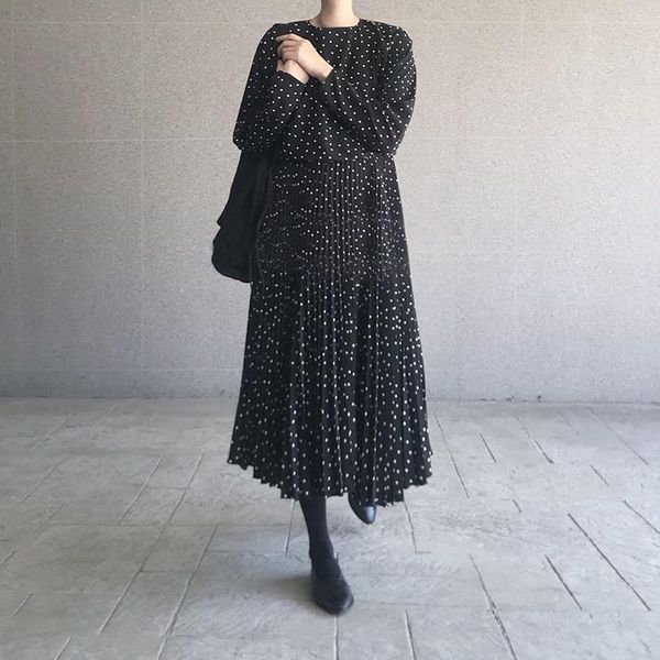 women dot sprint autumn maxi dress pleated long sleeve female casual loose a line ankle length vestidos, Black;gray
women dot sprint autumn maxi dress pleated long sleeve female casual loose a line ankle length vestidos, Black;gray