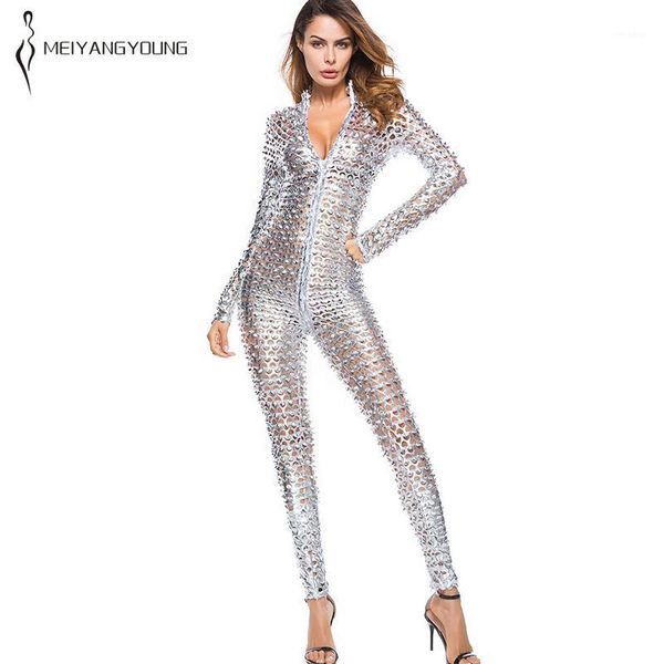 meiyangyoung fashion women silver hole long sleeve faux leather jumpsuit lady costumes nightclub party golden overalls1, Black;white
meiyangyoung fashion women silver hole long sleeve faux leather jumpsuit lady costumes nightclub party golden overalls1, Black;white