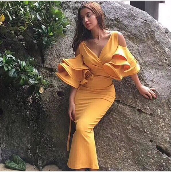 short sheath prom dresses deep v neck 2021 off shoulder ruffles sleeve tea length split back tight cocktail party dress evening wear, Black
short sheath prom dresses deep v neck 2021 off shoulder ruffles sleeve tea length split back tight cocktail party dress evening wear, Black
