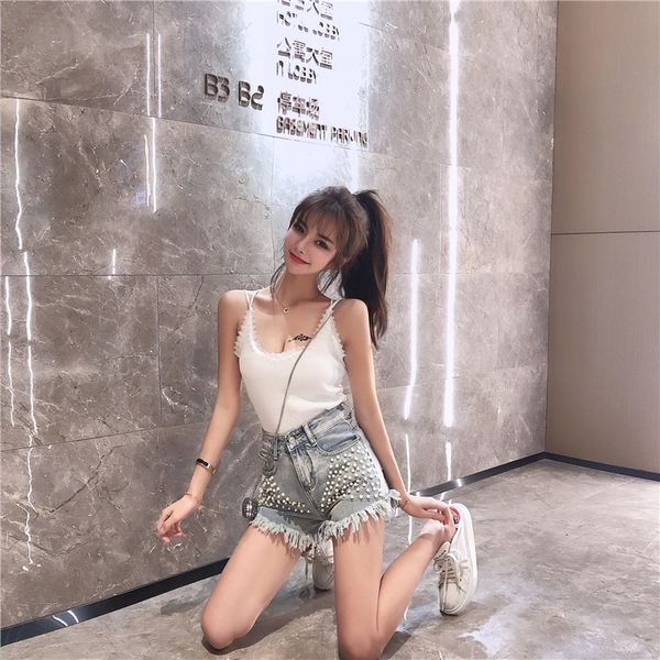 spring and summer new korean version heavy industry beaded tassel high waist micro pull wide leg denim shorts, Blue
spring and summer new korean version heavy industry beaded tassel high waist micro pull wide leg denim shorts, Blue