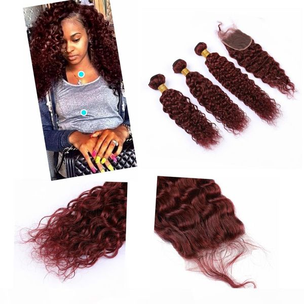 brazilian weave hair human bundles with closure water wavy 4" * 4" virgin bundles and closure #99j color, Black;brown
brazilian weave hair human bundles with closure water wavy 4" * 4" virgin bundles and closure #99j color, Black;brown