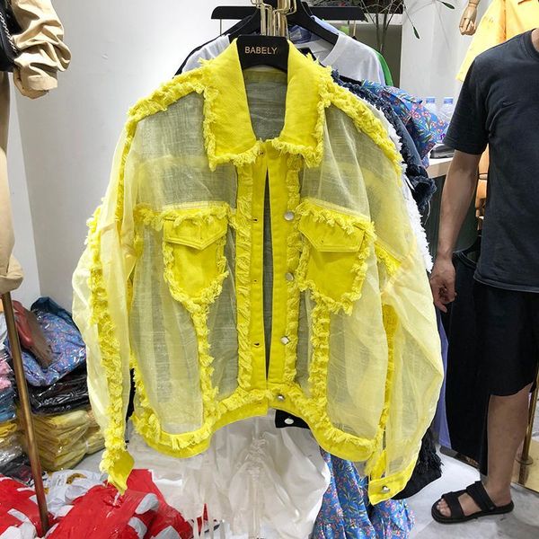 summer new fringed turndown collar chiffon stitching loose sunscreen denim jacket harajuku women's loose coat summer jacket1, Black;brown
summer new fringed turndown collar chiffon stitching loose sunscreen denim jacket harajuku women's loose coat summer jacket1, Black;brown