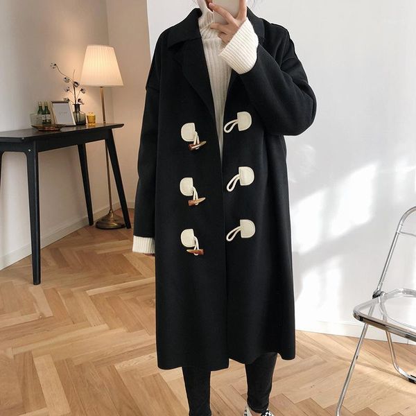long woolen coats loose solid female winter jacket female outwear autumn women girls preppy style woolen blends coat horn button1, Black
long woolen coats loose solid female winter jacket female outwear autumn women girls preppy style woolen blends coat horn button1, Black