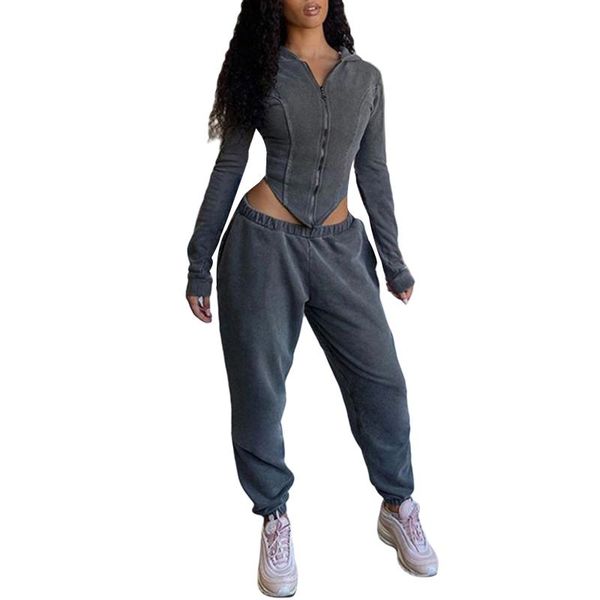 women casual 2-piece outfit set long sleeve zipper hooded coat short elastic pockets pants set ladies solid tracksuit, Gray
women casual 2-piece outfit set long sleeve zipper hooded coat short elastic pockets pants set ladies solid tracksuit, Gray