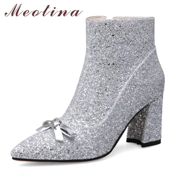 meotina winter ankle boots women glitter chunky heels short boots bow zipper super high heel red bridal shoes female size 34-39, Black
meotina winter ankle boots women glitter chunky heels short boots bow zipper super high heel red bridal shoes female size 34-39, Black