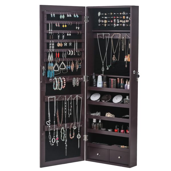 household jewelry storage mirror cabinet with 5-layer shelf 2 drawer full mirror wall-mounted jewelry display cabinet brown wooden, Black;white
household jewelry storage mirror cabinet with 5-layer shelf 2 drawer full mirror wall-mounted jewelry display cabinet brown wooden, Black;white