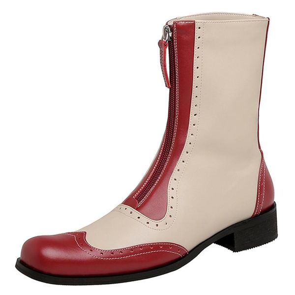 fashion boots winter ankle boots for women square med heels round toe woman punk knight genuine leather, Black
fashion boots winter ankle boots for women square med heels round toe woman punk knight genuine leather, Black