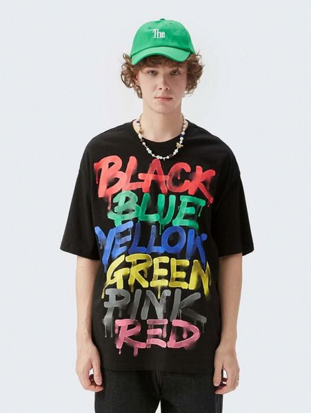 men letter graphic drop shoulder tee p4af#, White;black
