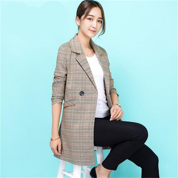 fashion plaid small suit jacket female spring and autumn new slim slimming long sleeve temperament long section women blazers1, White;black