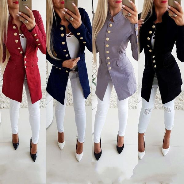 2020 autumn fashion stand collar long-sleeved buttoned slim blazer jacket new women solid color long blazers coat outwear, White;black
2020 autumn fashion stand collar long-sleeved buttoned slim blazer jacket new women solid color long blazers coat outwear, White;black