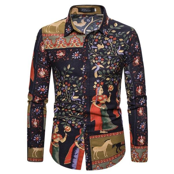 long sleeve shirt new ethnic style floral print men's casual long-sleeved fashion slim-fit plus size floral shirt for men, White;black
long sleeve shirt new ethnic style floral print men's casual long-sleeved fashion slim-fit plus size floral shirt for men, White;black